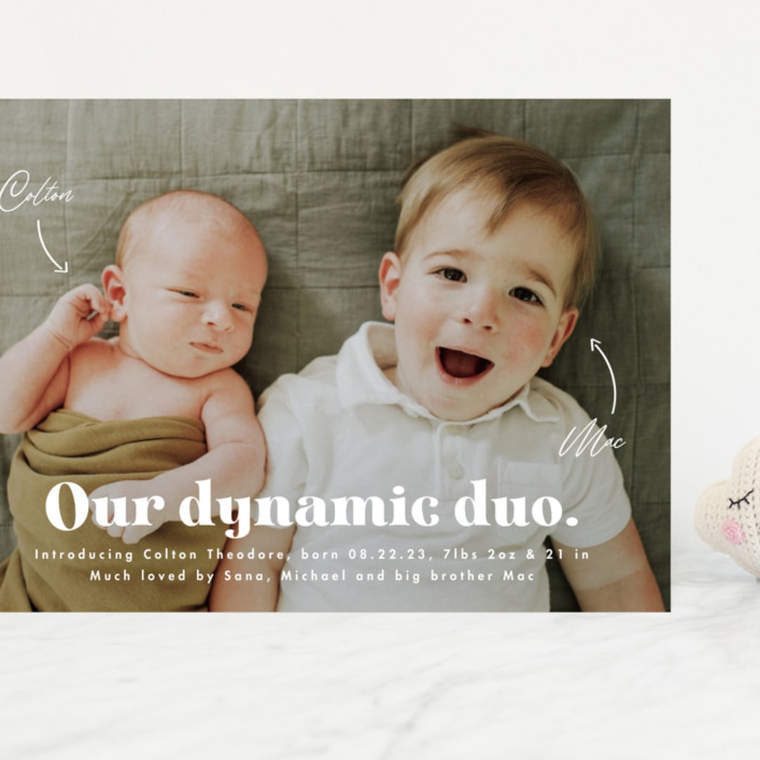 "Dynamic Duo" - Birth Announcements in Cotton by Corinne Malesic - Front