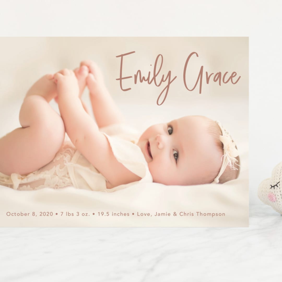 "Elegance in the name" - Birth Announcements in Dusty Rose by Lorena Depante - Front