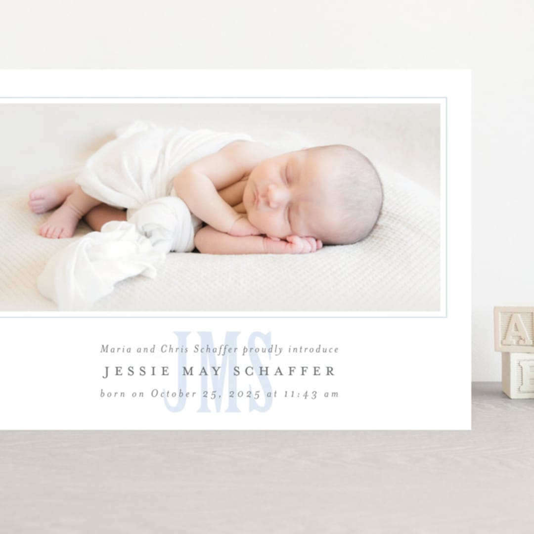 "Classic Monogram" - Birth Announcements in Sky by Erin Hodges - Front