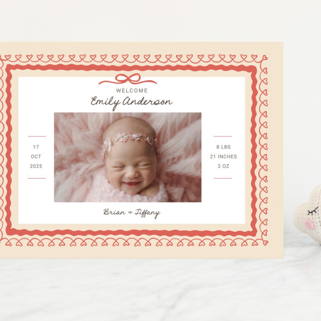 "Vintage Love Bow" - Birth Announcements in Latte by Kartika Paramita - Front