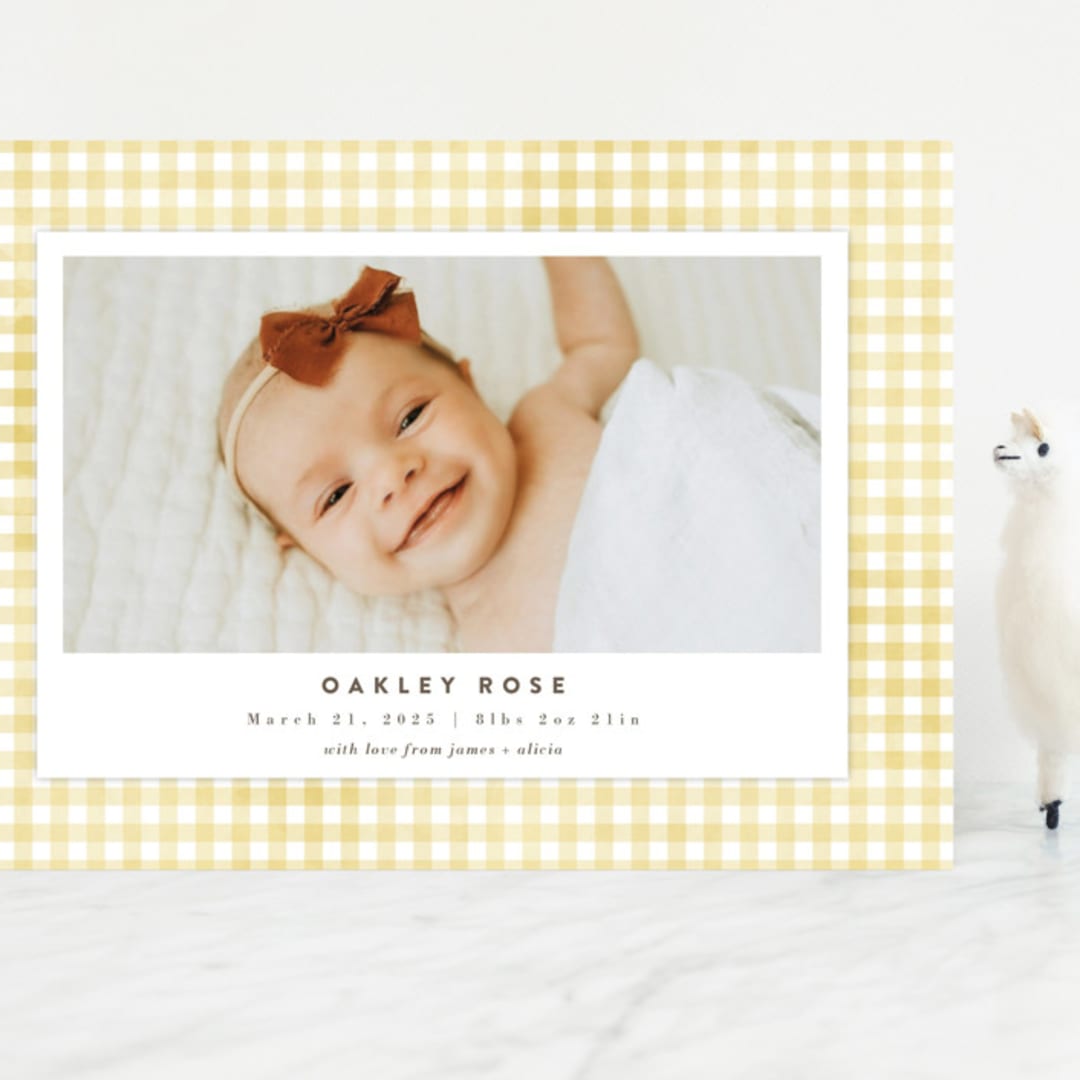 "Gingham" - Birth Announcements in Marigold by Jessie Steury - Front