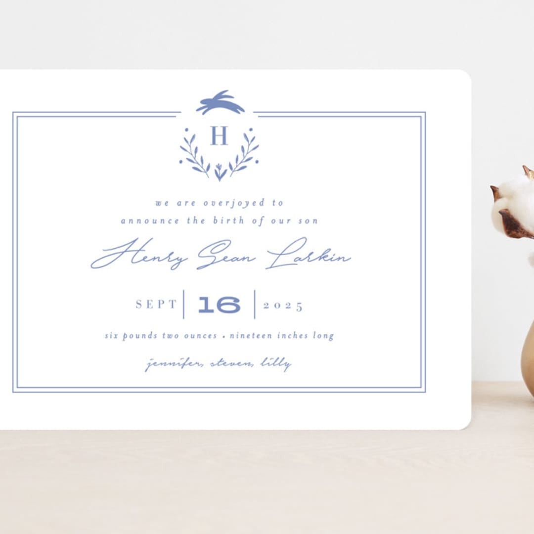 "Classic Baby Monogram" - Birth Announcements in Cobalt Blue by Susan Brown - Front