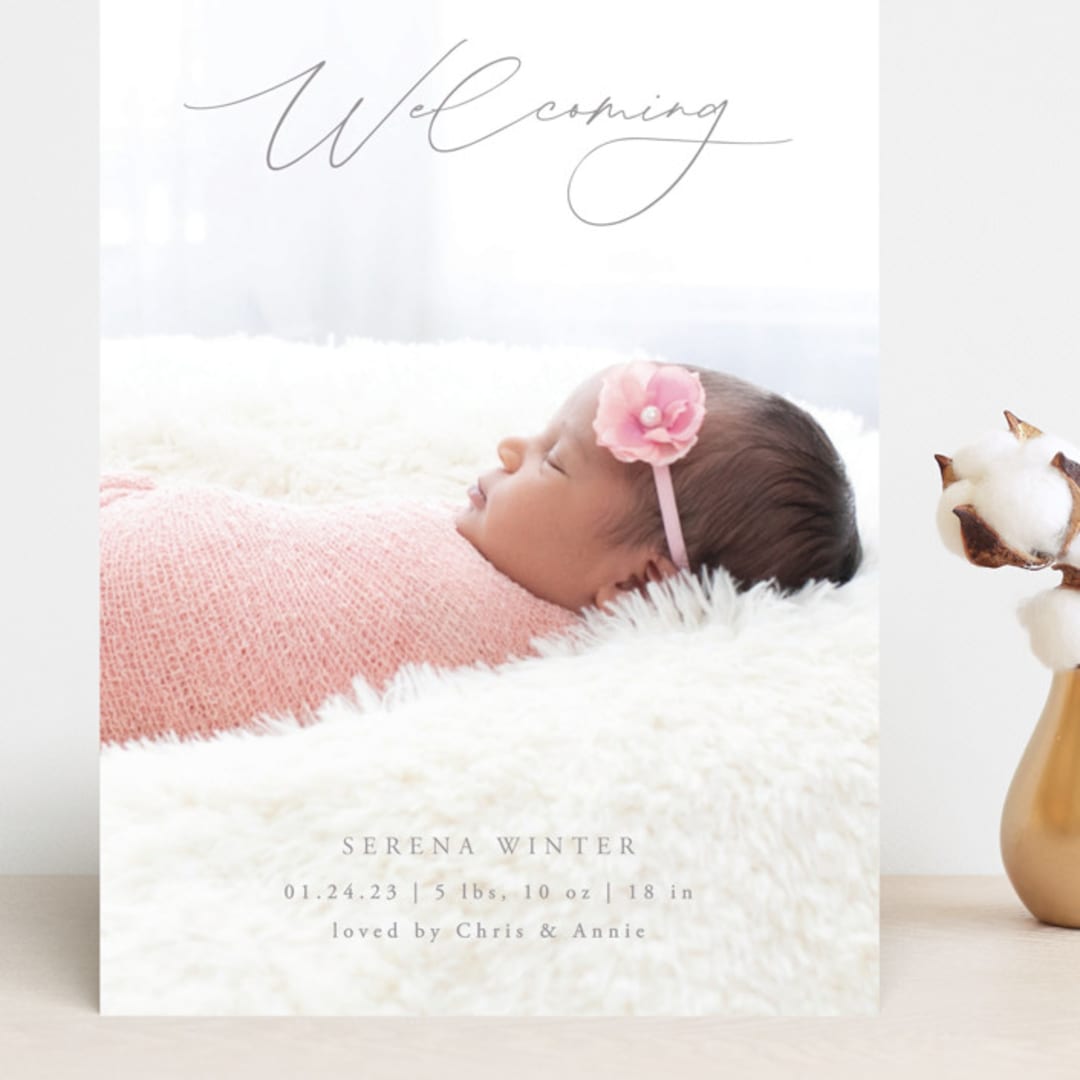 "Delightful Welcome" - Birth Announcements in Gravel by Olivia Raufman - Front
