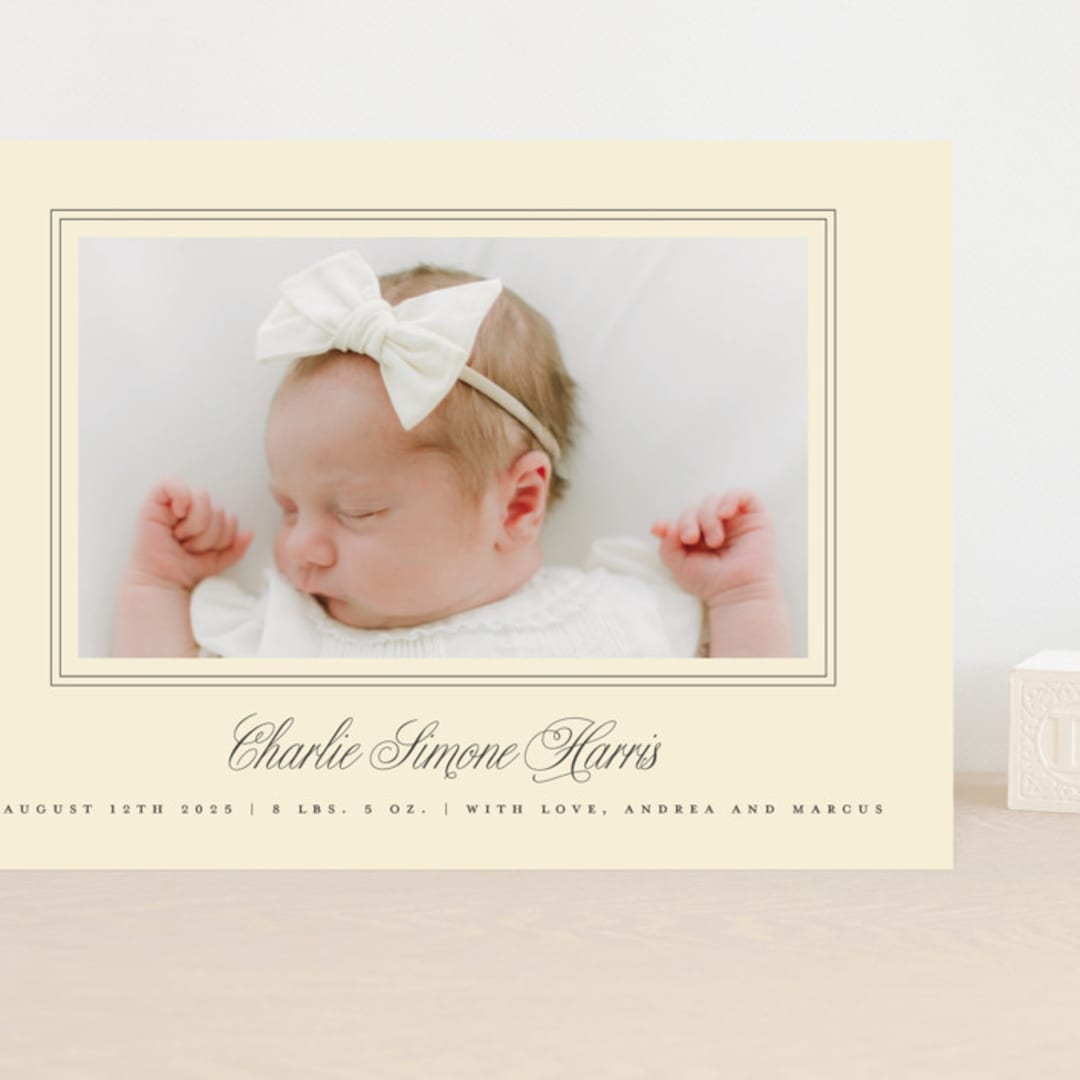 "Classical Border" - Birth Announcements in Creme by mo kelley - Front