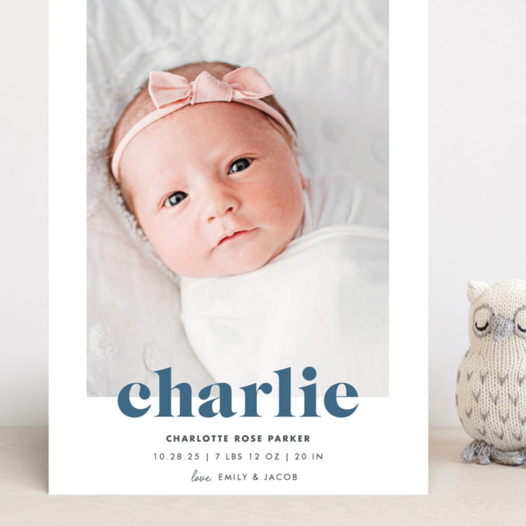"Bold Nickname" - Birth Announcements in Bluebird by Shirley Lin Schneider - Front