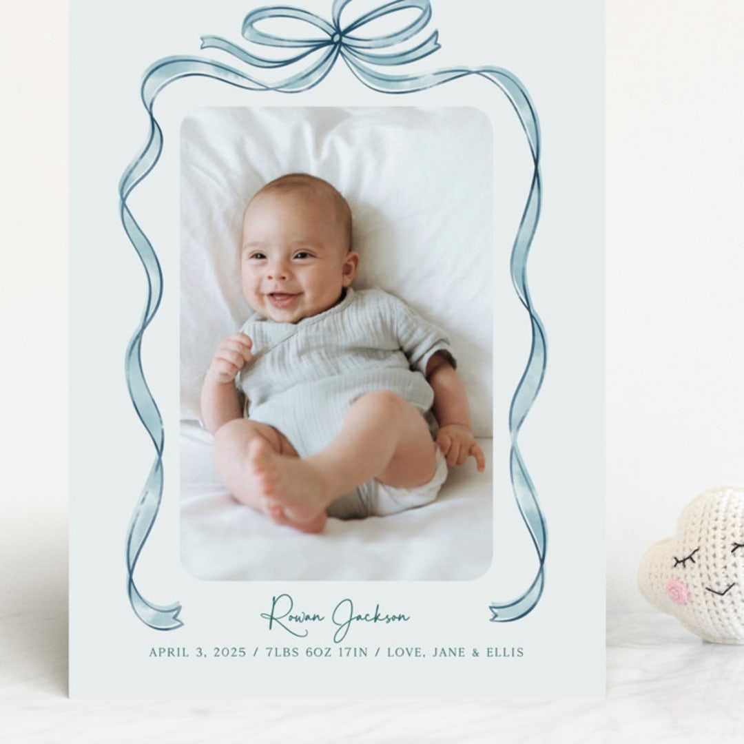 "Tied Together" - Birth Announcements in Mint by Paper Sun Studio - Front