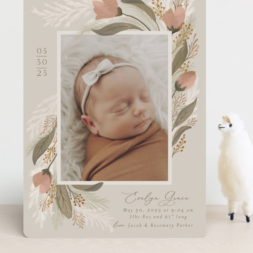 "Boho Bouquet" - Birth Announcements in Rose by Joanna Griffin - Front