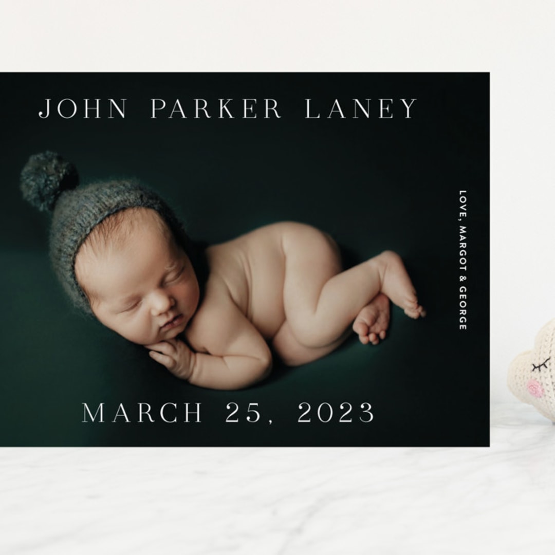 "Typeset" - Birth Announcements in Cotton by Megan Davis - Front