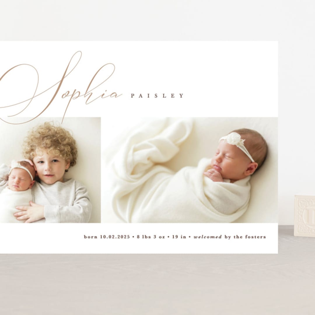 "Classic Twist" - Birth Announcements in Oat by Pixel and Hank - Front