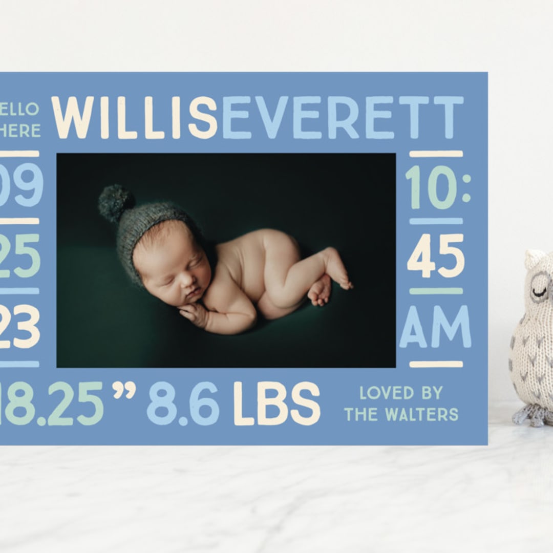"Colorful Stats" - Birth Announcements in Aqua by Baumbirdy - Front