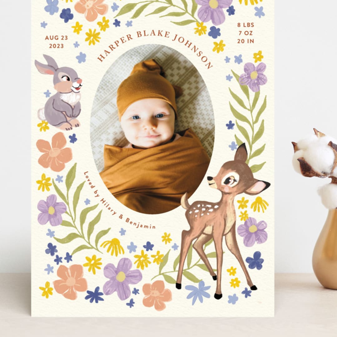 "Disney's Magical Bambi" - Birth Announcements in Cream by Cass Loh - Front
