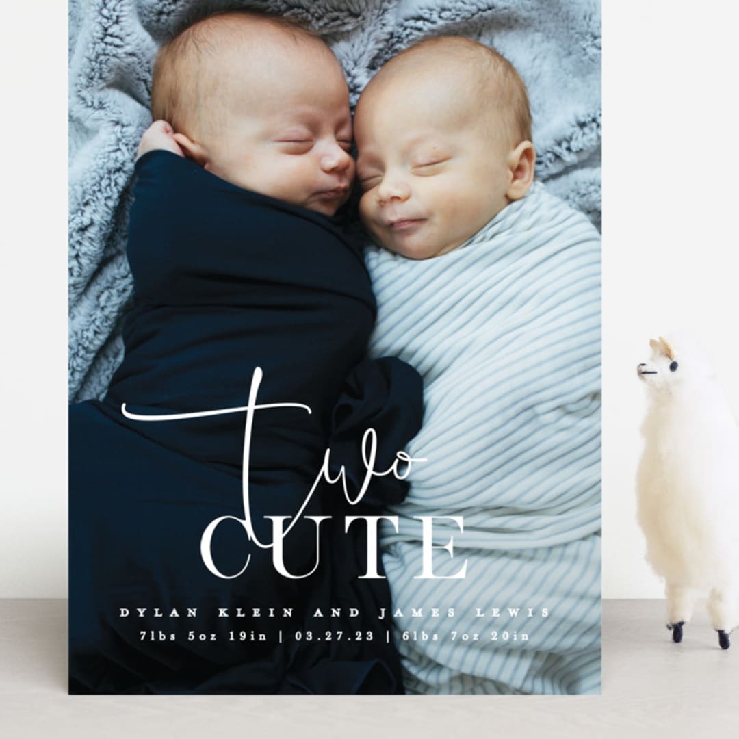 "Two Cute" - Birth Announcements in Silk by Creo Study - Front