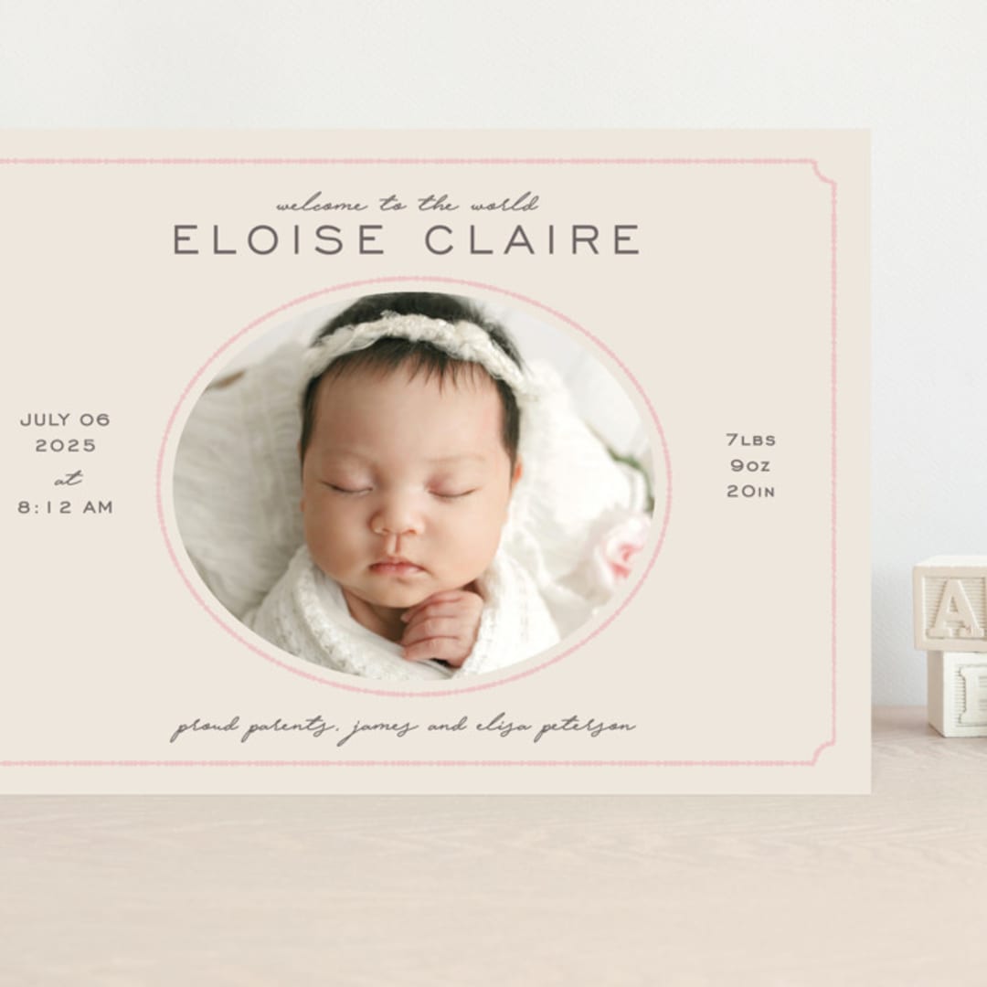 "Prim" - Birth Announcements in Petal by Melissa Egan of Pistols - Front