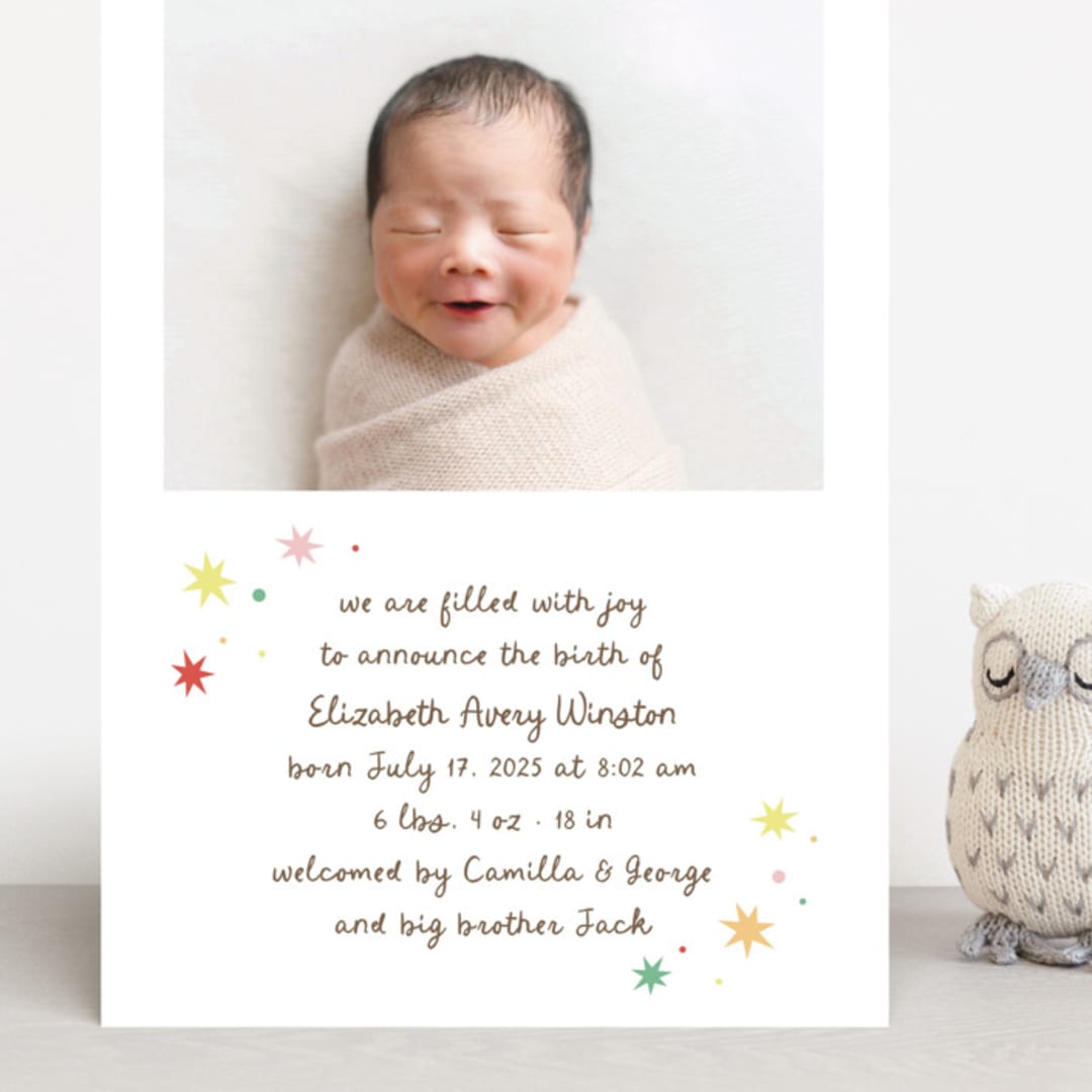 "Constellation" - Birth Announcements in Strawberry by Megan Davis - Front