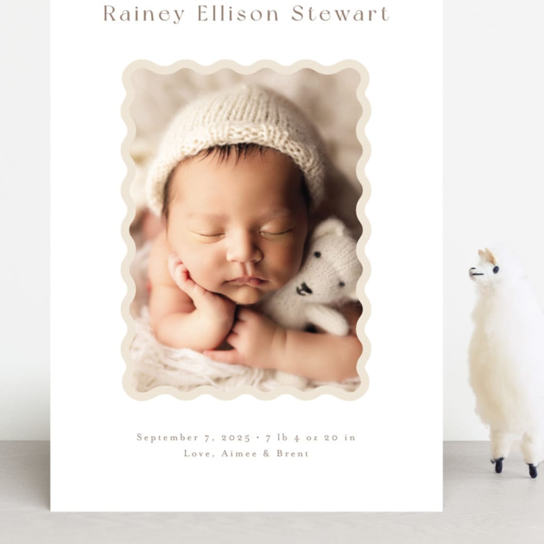 "applique" - Birth Announcements in Oatmeal by Jennifer Wick - Front