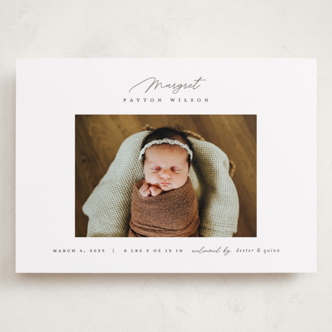 "Simply Lovely" - Birth Announcements in Pearl by Pixel and Hank - Front