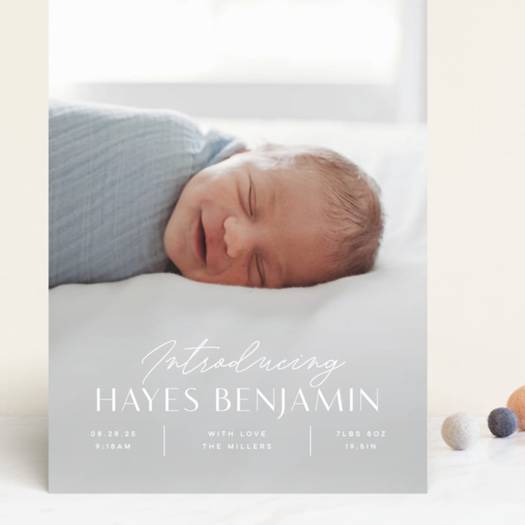 "Typographic Mix" - Birth Announcements in Snow by Michelle Taylor - Front