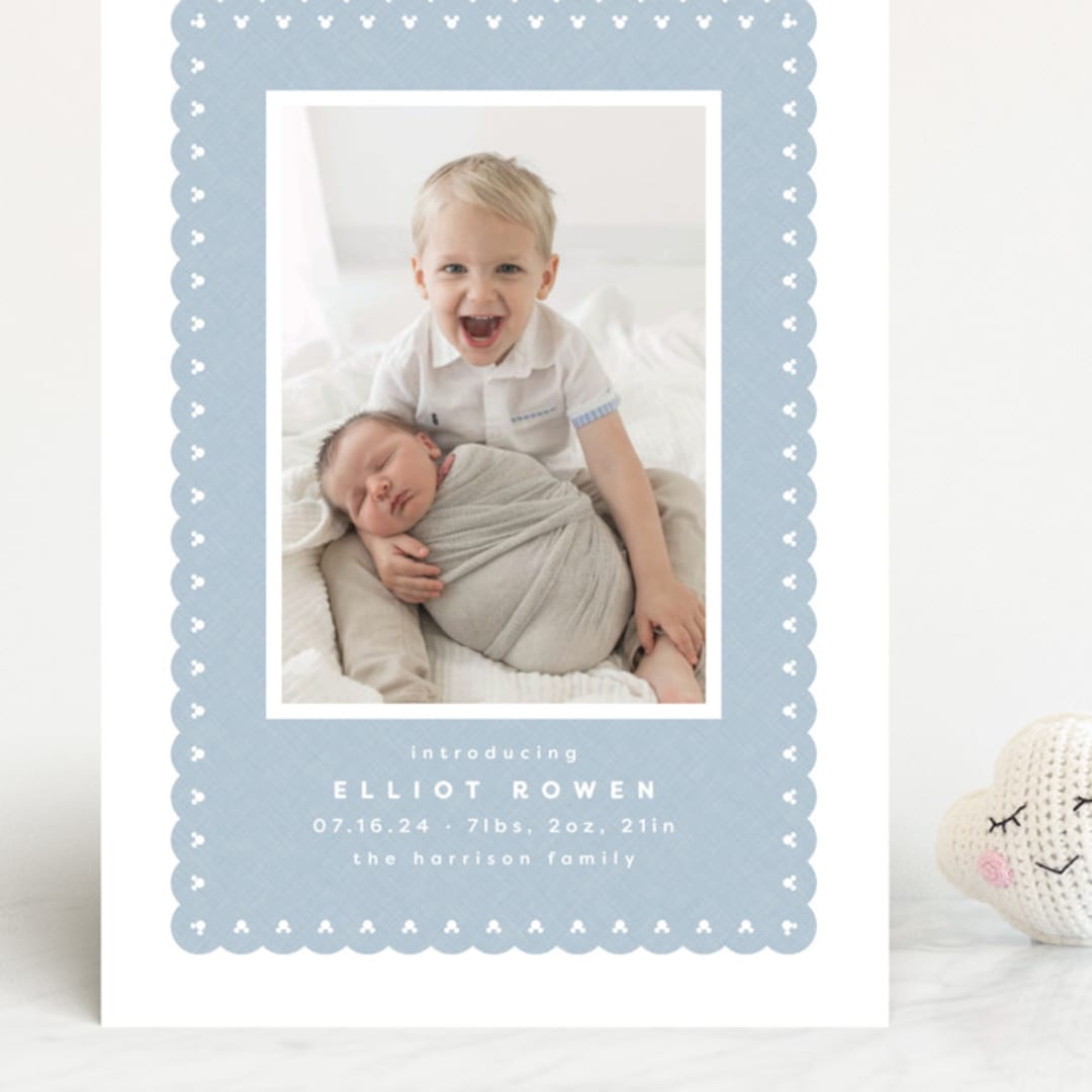 "Mickey fabric frame" - Birth Announcements in Chambray by Lea Delaveris - Front