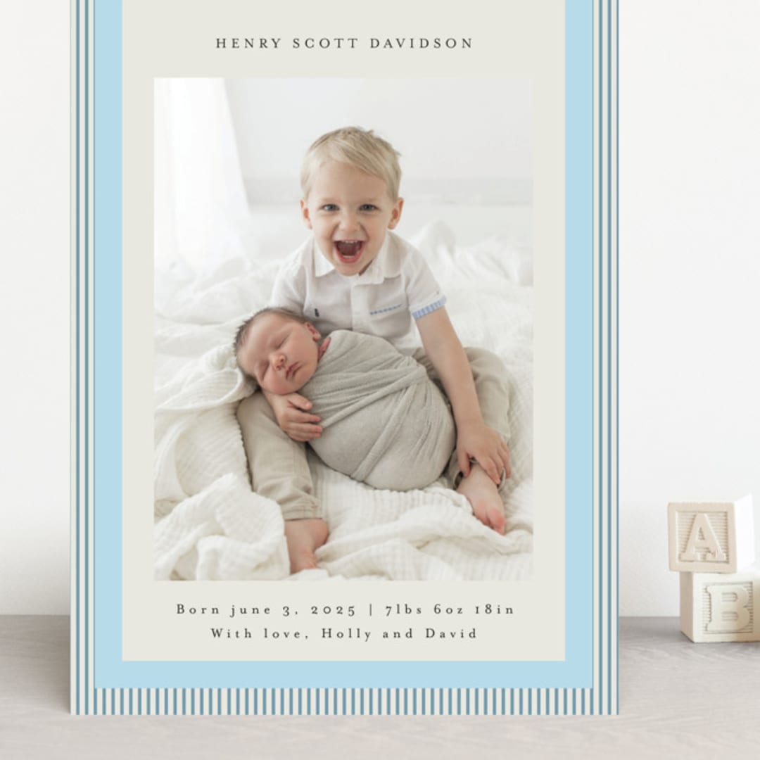"Modern striped frame" - Birth Announcements in Powder Blue by Jackie Crawford - Front