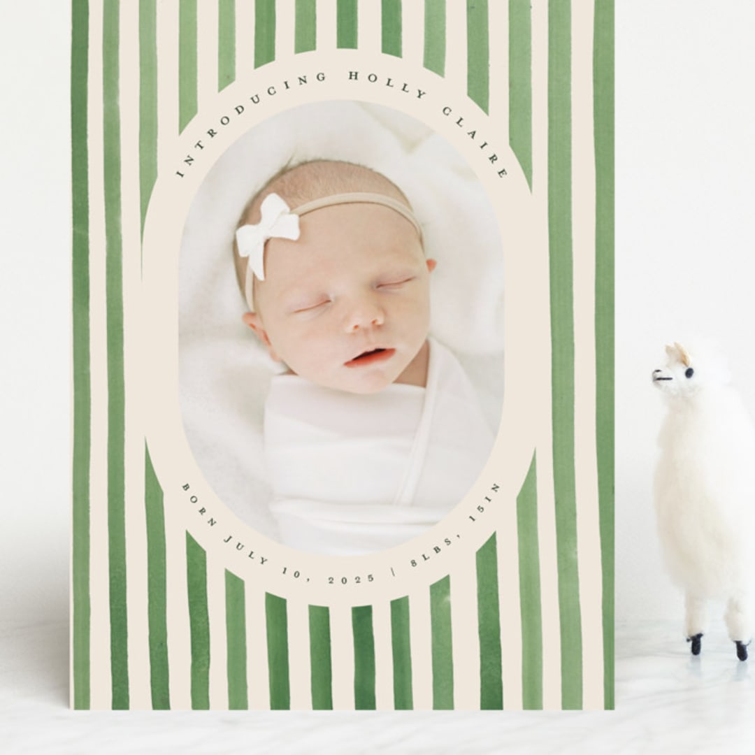 "Vintage Stripes" - Birth Announcements in Candy Apple by Teju Reval - Front