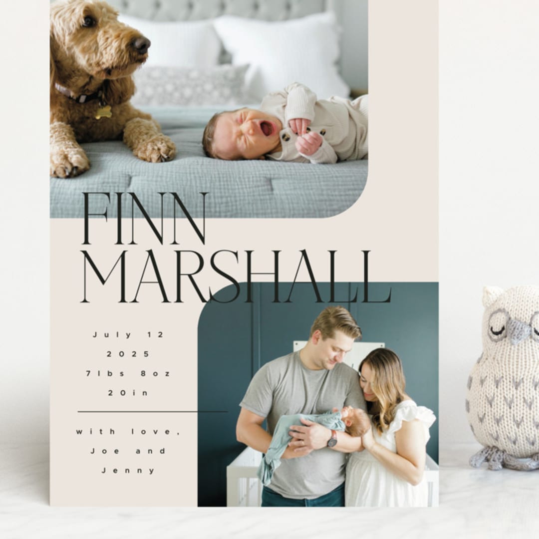 "Happy Overlay" - Birth Announcements in Linen by Kelly Schmidt - Front