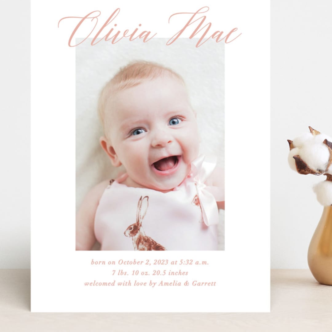 "Sweet Script" - Birth Announcements in Sweet Pea by Jennifer Postorino - Front