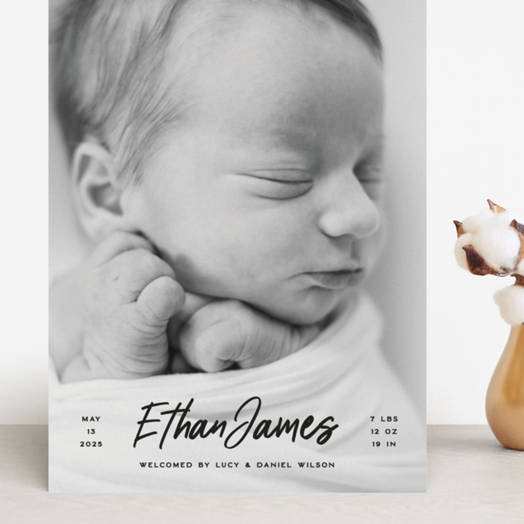 "Just The Facts" - Birth Announcements in Volcano by Owl and Toad - Front