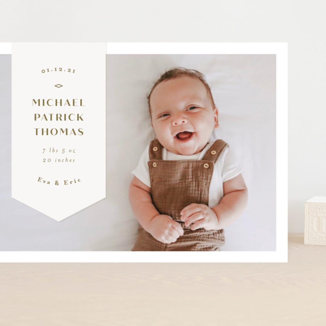 "Pennant" - Birth Announcements in Olive by Anastasia Makarova - Front