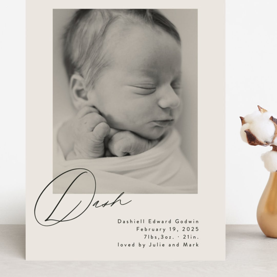 "Dashing" - Birth Announcements in Vanilla by Olivia Raufman - Front