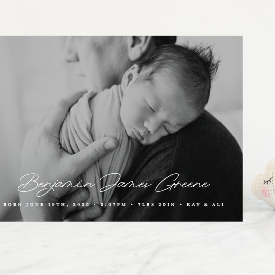 "Handwriting" - Birth Announcements in Snow by Bethan - Front