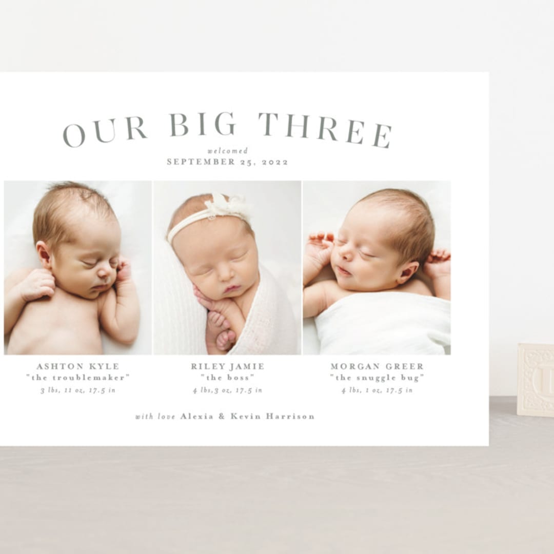 "Our big three" - Birth Announcements in Slate by Lea Delaveris - Front