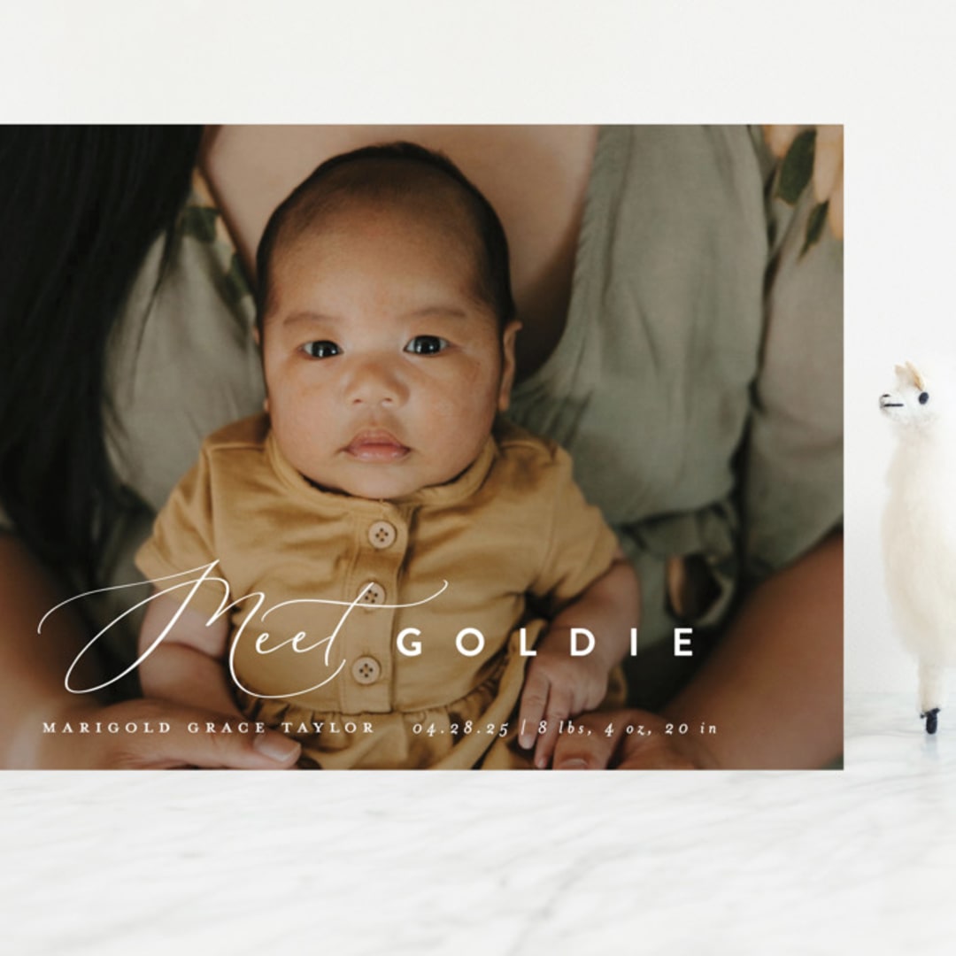 "Modern Meet" - Birth Announcements in Linen by Erica Krystek - Front
