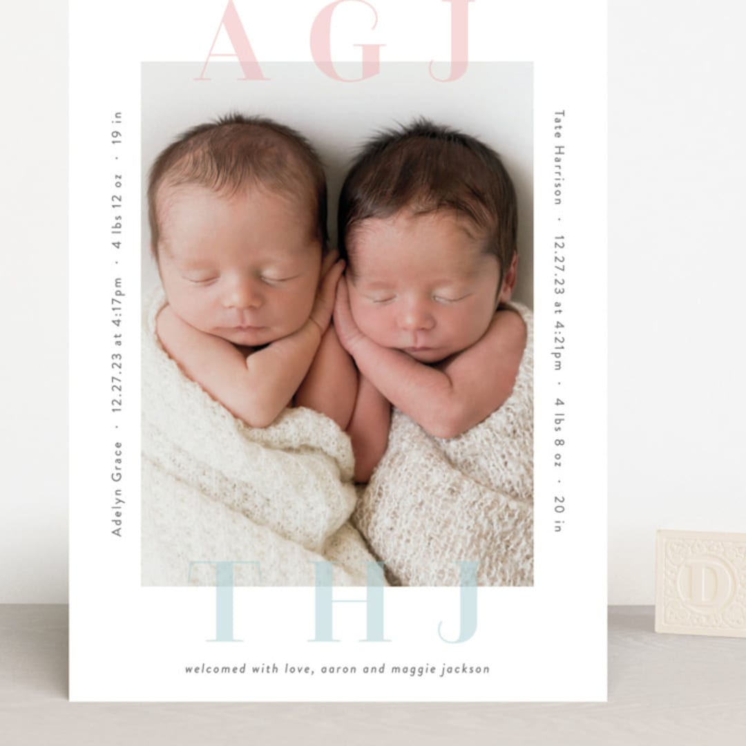 "Cuddle Bugs" - Birth Announcements in Blush by Lauren Chism - Front