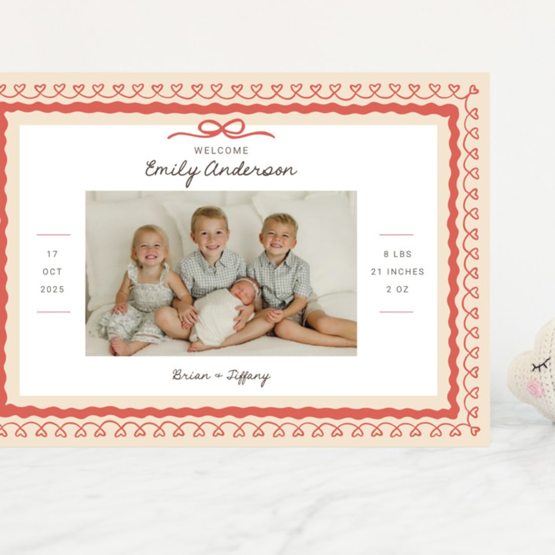 "Vintage Love Bow" - Birth Announcements in Latte by Kartika Paramita - Front