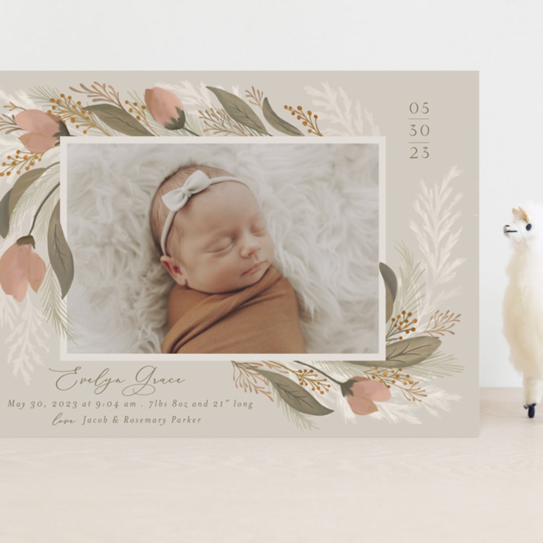 "Boho Bouquet" - Birth Announcements in Rose by Joanna Griffin - Front