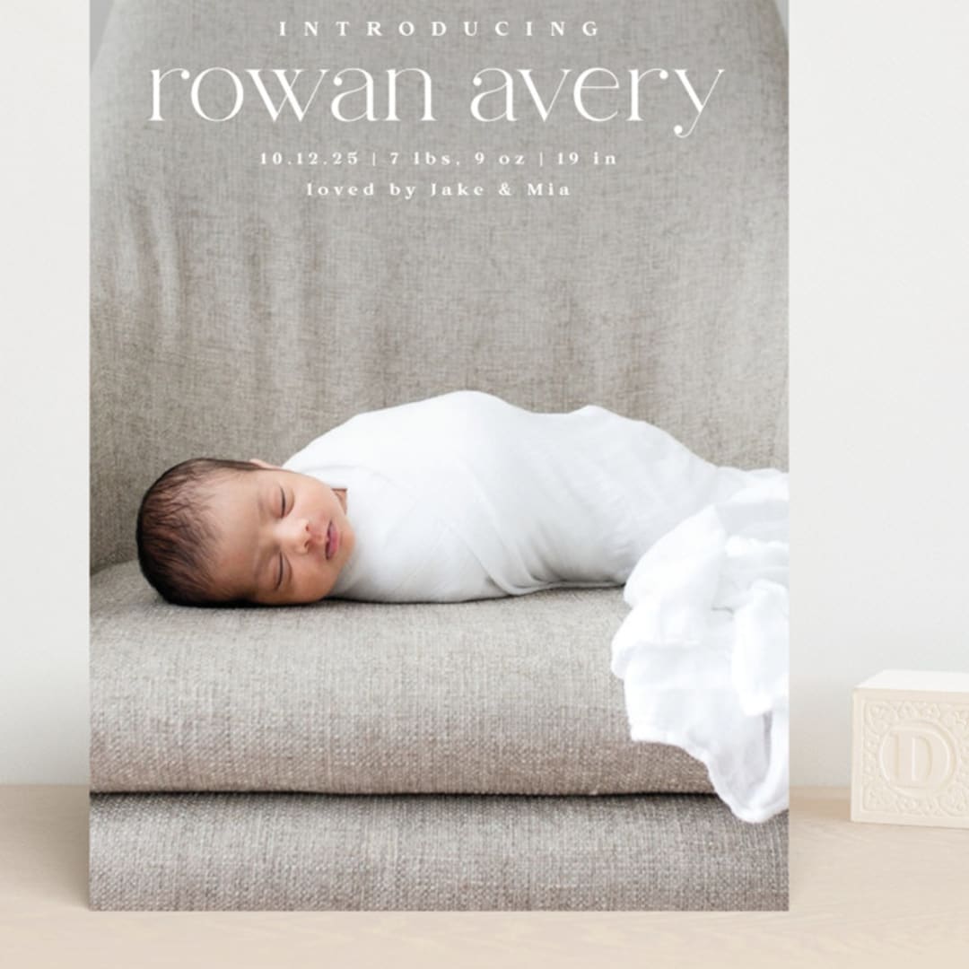 "Exemplary" - Birth Announcements in Cotton by Olivia Raufman - Front