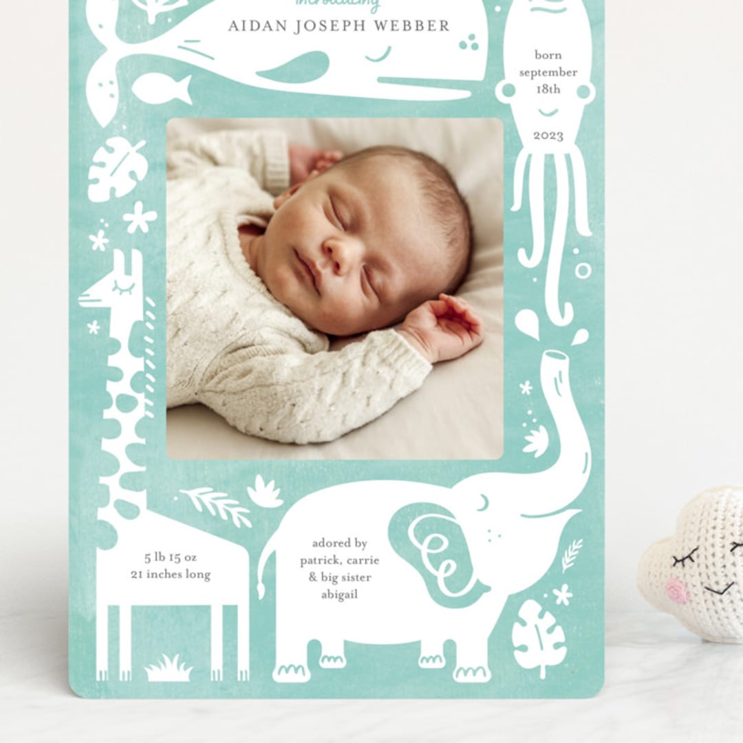 "All God's Creatures" - Birth Announcements in Narwhal by Carrie ONeal - Front