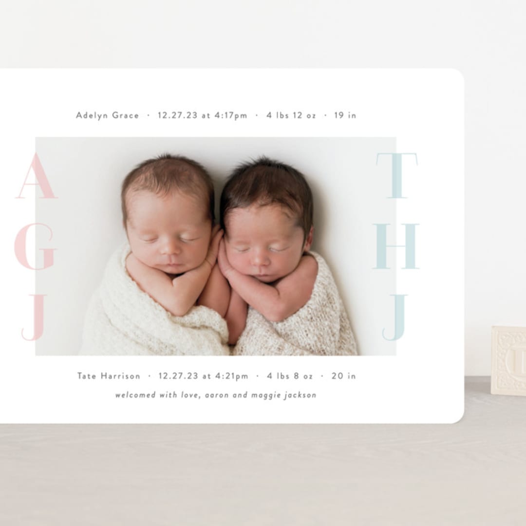 "Cuddle Bugs" - Birth Announcements in Blush by Lauren Chism - Front