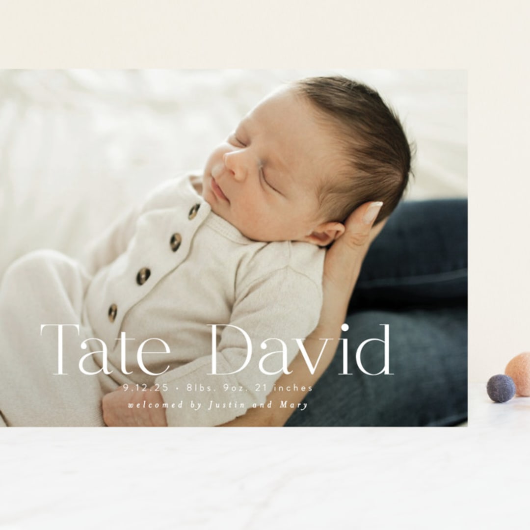 "Stacked Name" - Birth Announcements in Cloud by Alethea and Ruth - Front