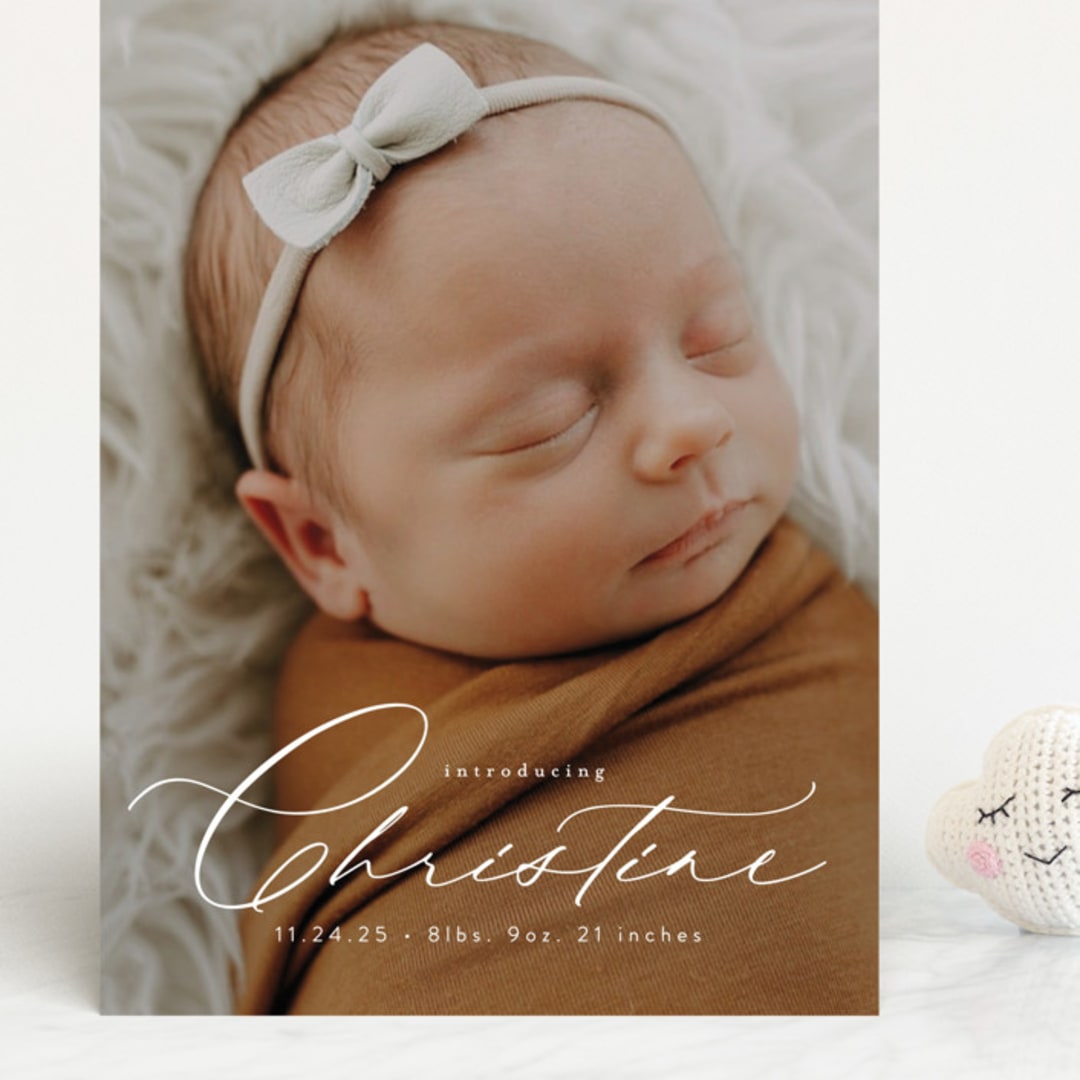 "Sweeping Name" - Birth Announcements in Cloud by Alethea and Ruth - Front
