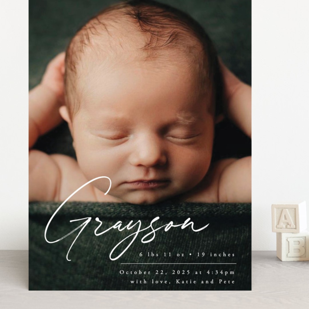 "Linear" - Birth Announcements in Frost by Everett Paper Goods - Front