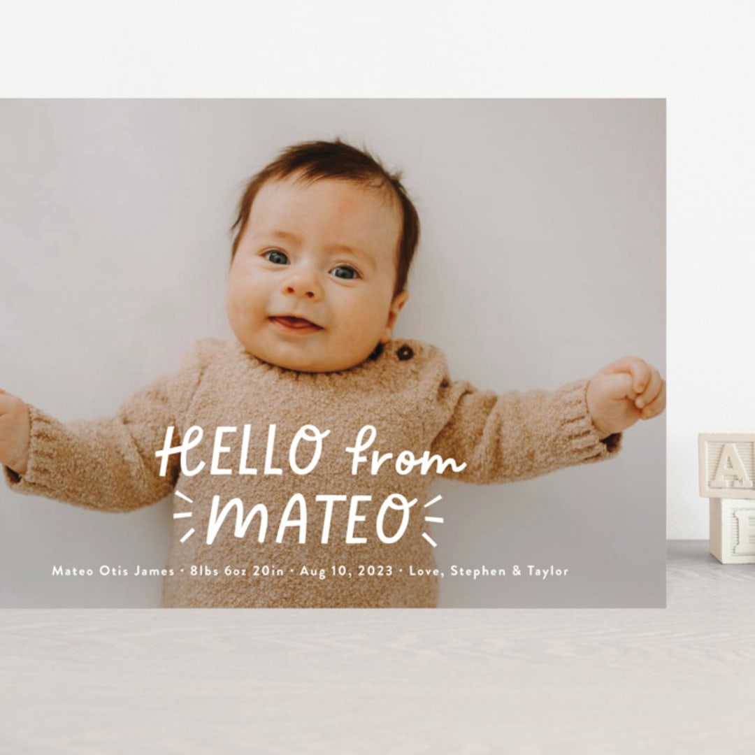 "Fun Hello" - Birth Announcements in Cloud by Jackie Crawford - Front