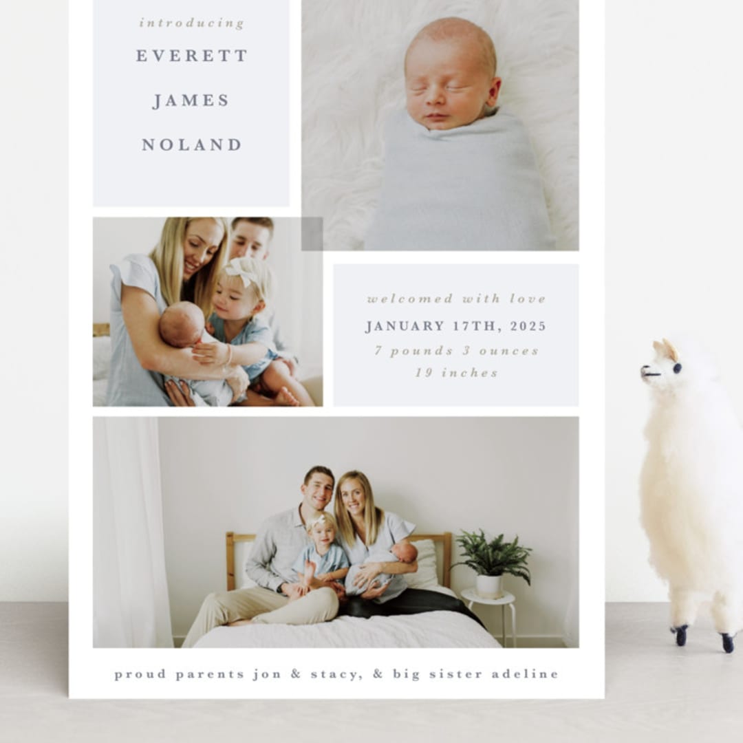 "Love Multiplies" - Birth Announcements in Dusty Blue by Julie Murray - Front