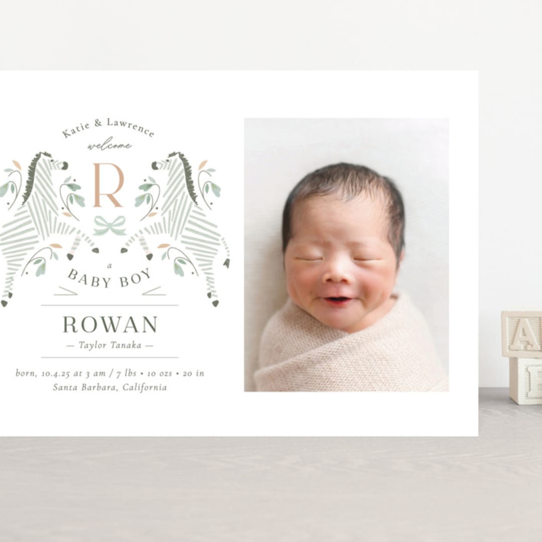 "Hearts and Stripes" - Birth Announcements in Seafoam by Griffinbell Paper Co. - Front
