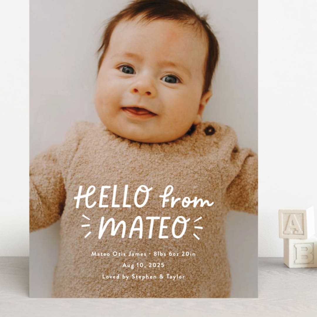 "Fun Hello" - Birth Announcements in Cloud by Jackie Crawford - Front
