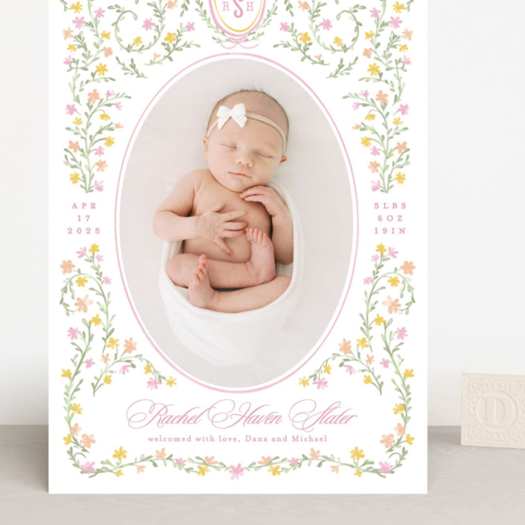 "Cottagecore" - Birth Announcements in Cotton Candy by Creo Study - Front