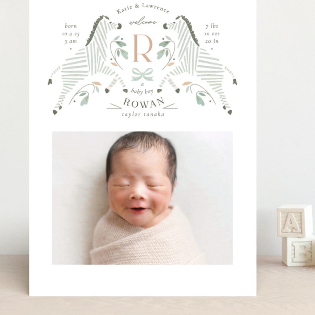 "Hearts and Stripes" - Birth Announcements in Seafoam by Griffinbell Paper Co. - Front