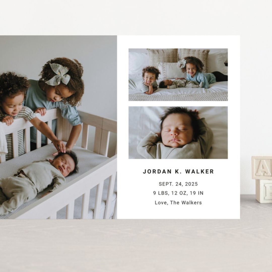 "Minimal Three" - Birth Announcements in Milk by Playground Prints - Front