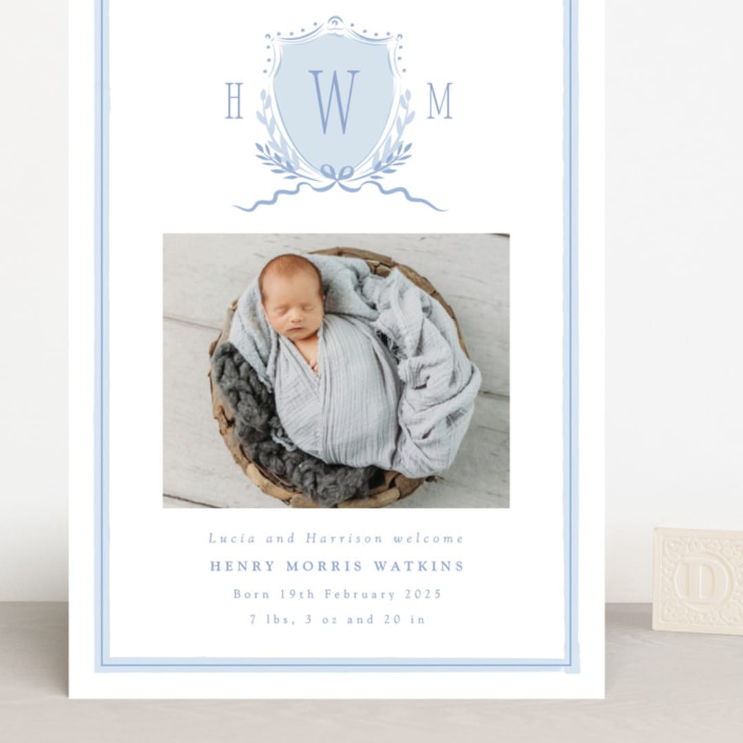 "Crest" - Birth Announcements in Sky by Corinne Malesic - Front