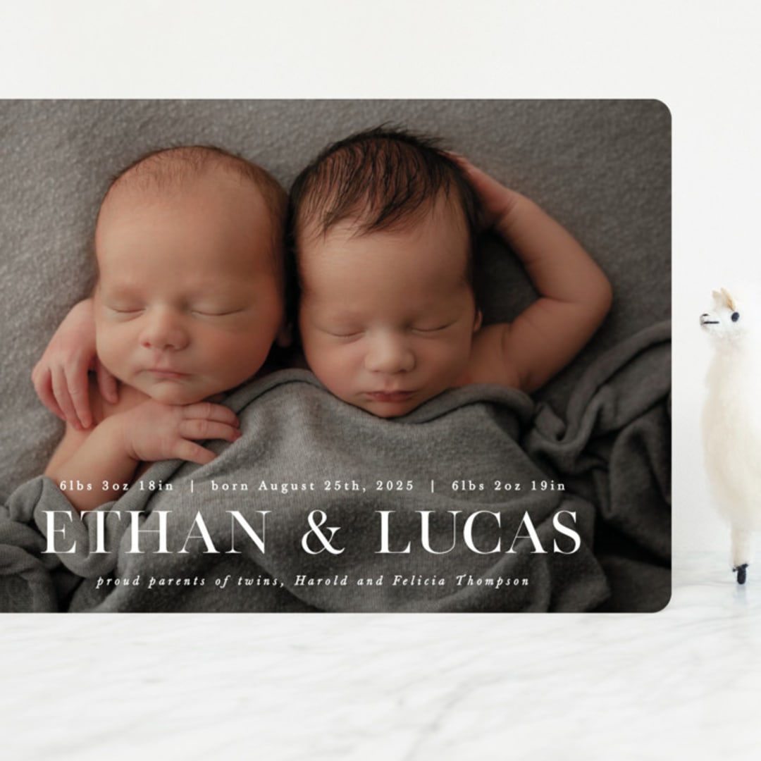 "Double Take" - Birth Announcements in Baby Powder by Hooray Creative - Front